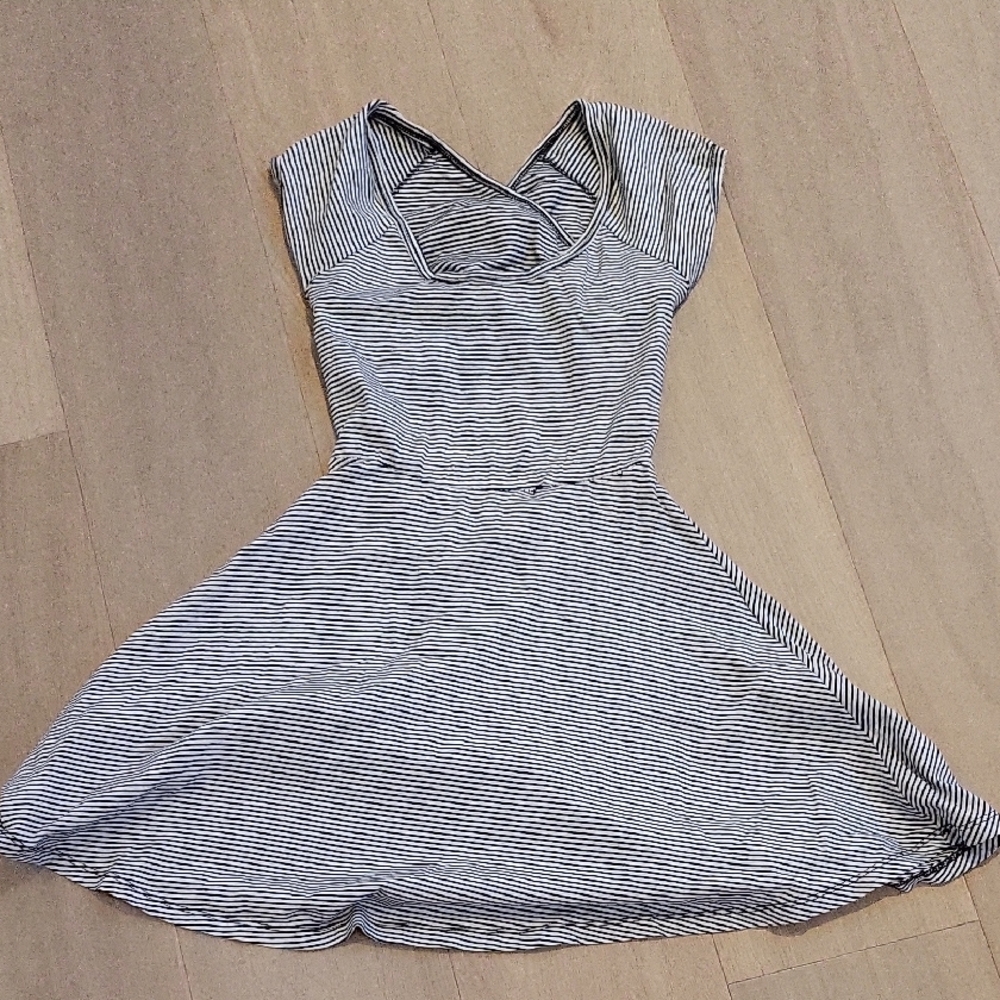 Brandy Melville Black and White Striped One-Shoulder Fit & Flare Dress